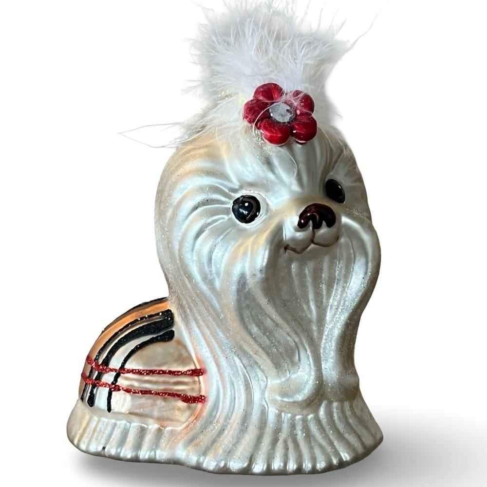 Jim Marvin Shih-Tzu Burberry Coat Glass Ornament- Christmas Holiday